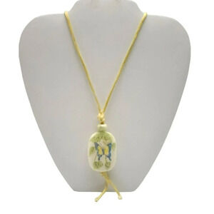 Avon Hand Painted Tender Butterfly Ceramic Pendant Necklace Vintage